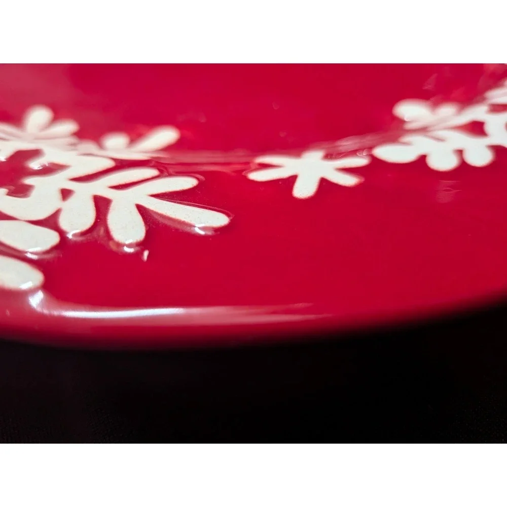 SET Royal Norfolk Dinner Plate (2)(/Bowls(2) Christmas-Red With Snowflakes